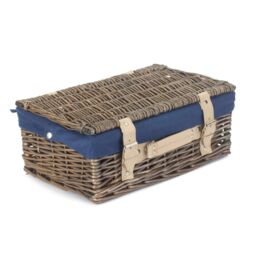 Red Hamper Wicker 36cm Antique Wash Picnic Basket with Cotton Lining in Blue - thumbnail 2