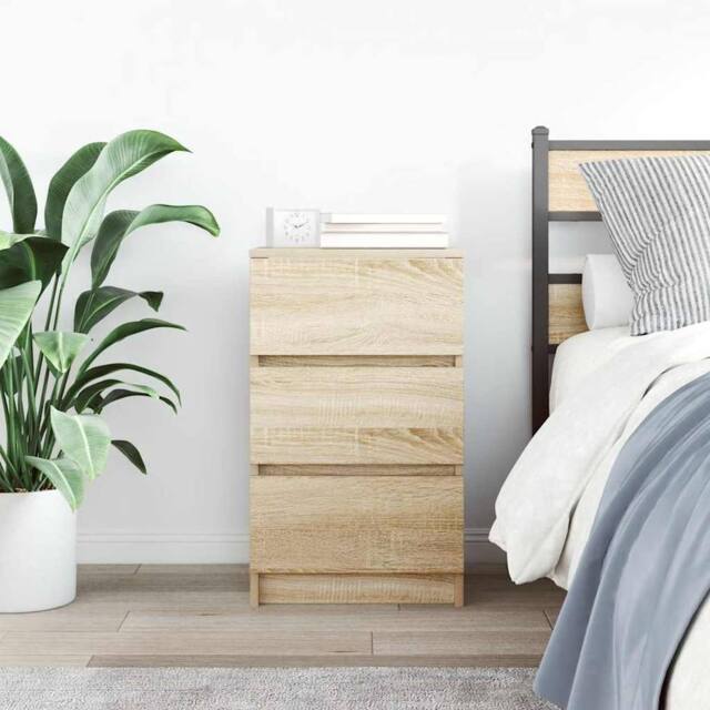 Berkfield Home Durable Bedside Cabinet with 3 Drawers Sonoma Oak 39x35x65 cm in Light Tan - Size: 39 x 35 x 65 cm - image 1