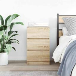 Berkfield Home Durable Bedside Cabinet with 3 Drawers Sonoma Oak 39x35x65 cm in Light Tan - Size: 39 x 35 x 65 cm - thumbnail 1