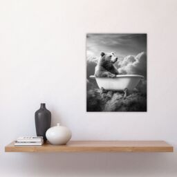 "Artery8 Grizzly Bear Mountain Bathtub Black White Surreal Wall Art Print in Grey - Size: W18"" x H24""" - thumbnail 4
