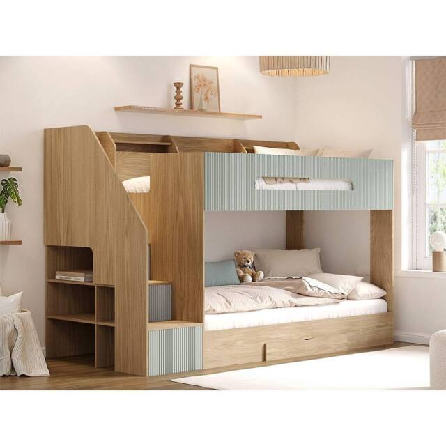 Flair Finn Staircase Bunk Bed with Storage in Natural - Size: Single - image 1