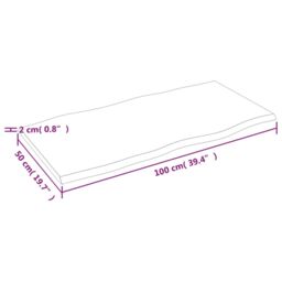 Berkfield Home Table Top 100x50x2 cm Untreated Solid Wood Oak Live Edge in Brown - Size: 100 x 50 x 2 cm - thumbnail 5