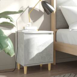 Berkfield Home Bed Cabinet with Solid Wood Legs Concrete Grey 40x30x50 cm - Size: 40 x 30 x 50 cm - thumbnail 2