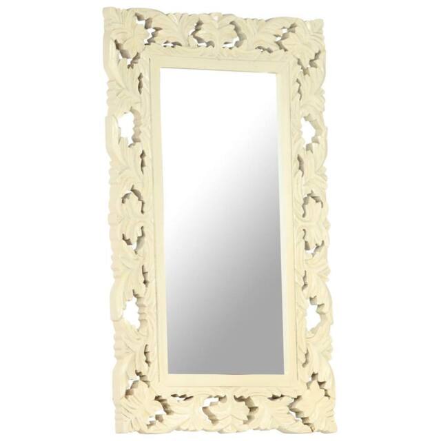 Berkfield Home Hand Carved Mirror White 80x50 cm Solid Mango Wood in Off-White - image 1