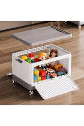 Living and Home Plastic Storage Box Folding Toy&Clothes Storage Cart with Wheels & Lid in White - thumbnail 6