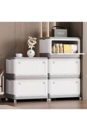 Living and Home Plastic Storage Box Folding Toy&Clothes Storage Cart with Wheels & Lid in White - thumbnail 5