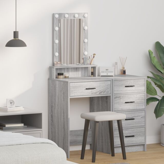 Berkfield Home Dressing Table with LED Lights in Grey Sonoma - 50x41x140 cm - Size: 50 x 41 x 140 cm - image 1