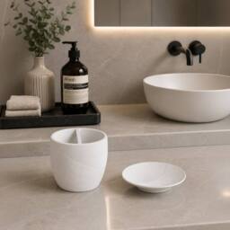 Showerdrape Ripple Bathroom Accessory Set - Soap Dish & Toothbrush Holder in White - thumbnail 6