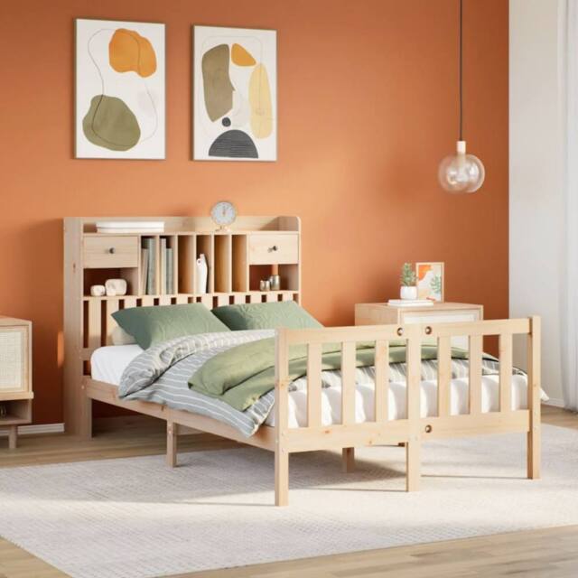 Berkfield Home Bookcase Bed without Mattress 135x190 cm Double Solid Wood Pine in Natural - image 1