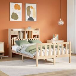 Berkfield Home Bookcase Bed without Mattress 135x190 cm Double Solid Wood Pine in Natural - thumbnail 1