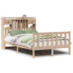 Berkfield Home Bookcase Bed without Mattress 135x190 cm Double Solid Wood Pine in Natural - thumbnail 2