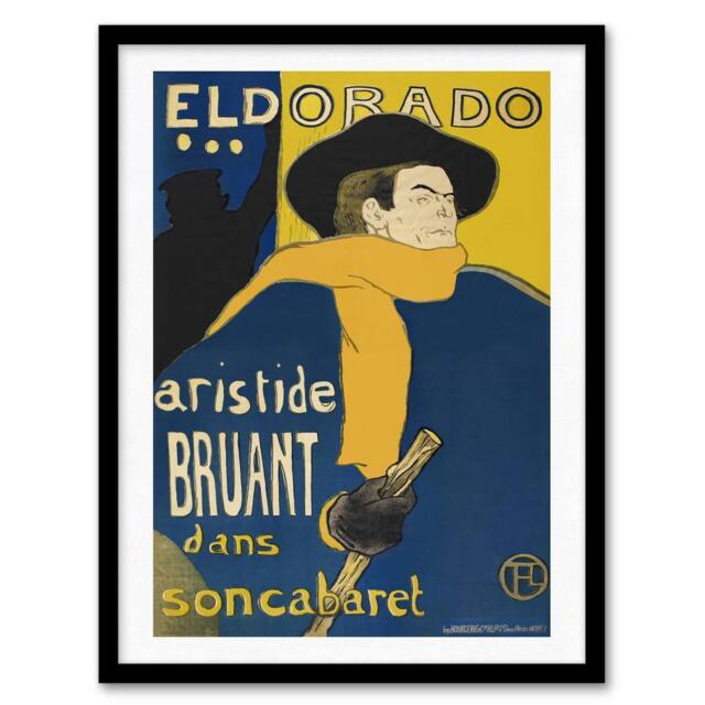 "Artery8 Eldorado Aristide Bruant Vintage Framed Wall Art Print Toulouse Lautrec in Blue - Size: W12"" x H16""" - image 1