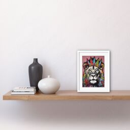 "Artery8 Wall Art Print Lion with Crown King of the Jungle Modern Pop Artwork Framed 9X7 Inch in White - Size: W7"" x H9""" - thumbnail 2