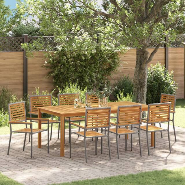 Berkfield Home 9 Piece Garden Dining Set Grey Poly Rattan Acacia - image 1