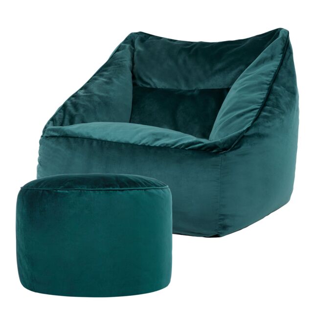 icon Natalia Velvet Adults Bean Bag Armchair & Pouffe, Large Beanbag & Footstool Dusk Pink in Teal - image 1