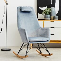 Orsina Velvet Rocking Chair, Versatile Velvet Accent Chair, High-Back & Comfy Armchair in Blue