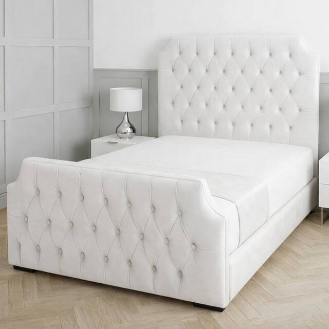 Living Comfort Bedz Westminster Plush Upholstered Bed Slatted Base with 48Inch Headboard in White - Size: King - image 1