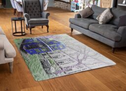 Benjamin Tate Design London Bus Behind Blue Rug in Natural - Size: Large - thumbnail 2