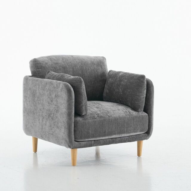 FURNITURE ONE Velvet Upholstered Armchair, Luxury Modern Single Chair in Grey - Size: 1 Seater - image 1