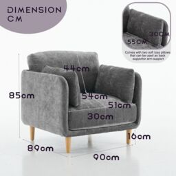 FURNITURE ONE Velvet Upholstered Armchair, Luxury Modern Single Chair in Grey - Size: 1 Seater - thumbnail 6