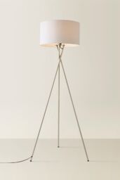 ValueLights Camden Brushed Chrome Tripod Floor Lamp with Grey Drum Lamp Shade - thumbnail 3