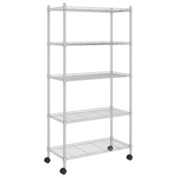 Berkfield Home 5-Tier Storage Shelf with Wheels 75x35x155 cm Chrome 250 kg in Silver - Size: 75 x 35 x 155 cm - thumbnail 2