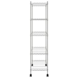 Berkfield Home 5-Tier Storage Shelf with Wheels 75x35x155 cm Chrome 250 kg in Silver - Size: 75 x 35 x 155 cm - thumbnail 4
