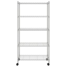 Berkfield Home 5-Tier Storage Shelf with Wheels 75x35x155 cm Chrome 250 kg in Silver - Size: 75 x 35 x 155 cm - thumbnail 3
