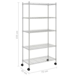 Berkfield Home 5-Tier Storage Shelf with Wheels 75x35x155 cm Chrome 250 kg in Silver - Size: 75 x 35 x 155 cm - thumbnail 7