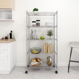 Berkfield Home 5-Tier Storage Shelf with Wheels 75x35x155 cm Chrome 250 kg in Silver - Size: 75 x 35 x 155 cm