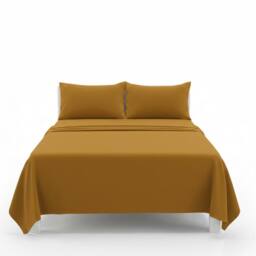 Snug City Easy Care Flat Bed Sheet Polycotton Durable Low Maintenance Bedding in Mustard - Size: Super King - thumbnail 2