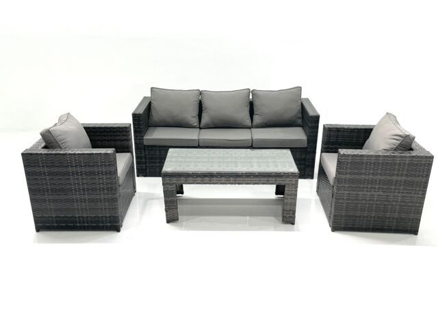 Fimous Rattan Garden Furniture Set Outdoor Lounger Sofa with Coffee Table 2 Armchair Dark Grey Mixed - image 1