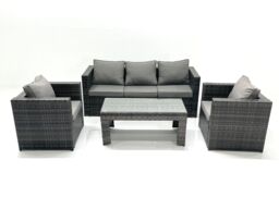 Fimous Rattan Garden Furniture Set Outdoor Lounger Sofa with Coffee Table 2 Armchair Dark Grey Mixed - thumbnail 2