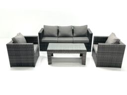 Fimous Rattan Garden Furniture Set Outdoor Lounger Sofa with Coffee Table 2 Armchair Dark Grey Mixed - thumbnail 1