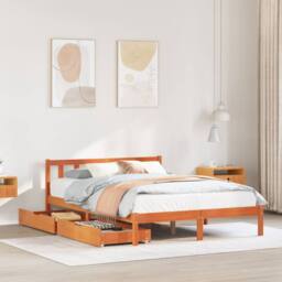 Berkfield Home Bed Frame without Mattress Wax Brown 140x200 cm Solid Wood Pine - thumbnail 1