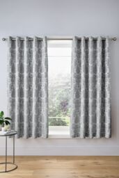 Catherine Lansfield 'Damask Jacquard' Lined Eyelet Curtains in Silver - Size: 168 cm width x 229 cm drop