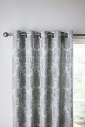 Catherine Lansfield 'Damask Jacquard' Lined Eyelet Curtains in Silver - Size: 168 cm width x 229 cm drop - thumbnail 2
