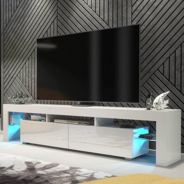 Mex Furniture LTD TV Unit Nova 200cm - White with Gloss Doors & LED Lights - image 1