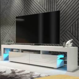 Mex Furniture LTD TV Unit Nova 200cm - White with Gloss Doors & LED Lights - thumbnail 1
