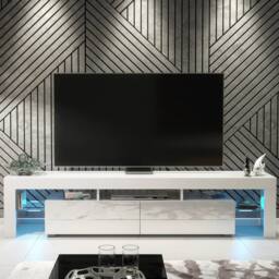 Mex Furniture LTD TV Unit Nova 200cm - White with Gloss Doors & LED Lights - thumbnail 4