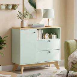 HOMCOM Sideboard, 80 cm Buffet Cabinet with 2 Drawers, Light Green & Oak