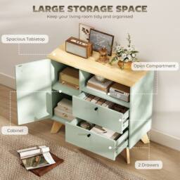 HOMCOM Sideboard, 80 cm Buffet Cabinet with 2 Drawers, Light Green & Oak - thumbnail 4