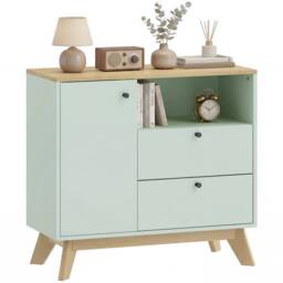 HOMCOM Sideboard, 80 cm Buffet Cabinet with 2 Drawers, Light Green & Oak - thumbnail 2
