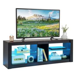 Gymax TV Stand with LED Light for TVs up to 65 Inch With Adjustable Shelves in Brown - thumbnail 1