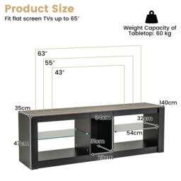 Gymax TV Stand with LED Light for TVs up to 65 Inch With Adjustable Shelves in Brown - thumbnail 2