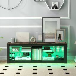Gymax TV Stand with LED Light for TVs up to 65 Inch With Adjustable Shelves in Brown - thumbnail 5