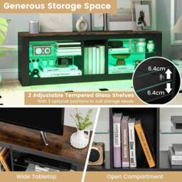 Gymax TV Stand with LED Light for TVs up to 65 Inch With Adjustable Shelves in Brown - thumbnail 4
