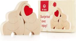 Novecrafto Loving Wooden Elephant Couple Figurine with Red Heart - Heartfelt Ornament Decor Gift with a Message of Love in Natural - thumbnail 5