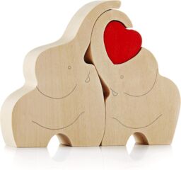 Novecrafto Loving Wooden Elephant Couple Figurine with Red Heart - Heartfelt Ornament Decor Gift with a Message of Love in Natural - thumbnail 6