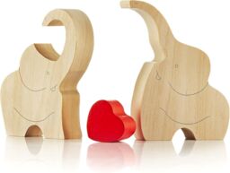 Novecrafto Loving Wooden Elephant Couple Figurine with Red Heart - Heartfelt Ornament Decor Gift with a Message of Love in Natural - thumbnail 3
